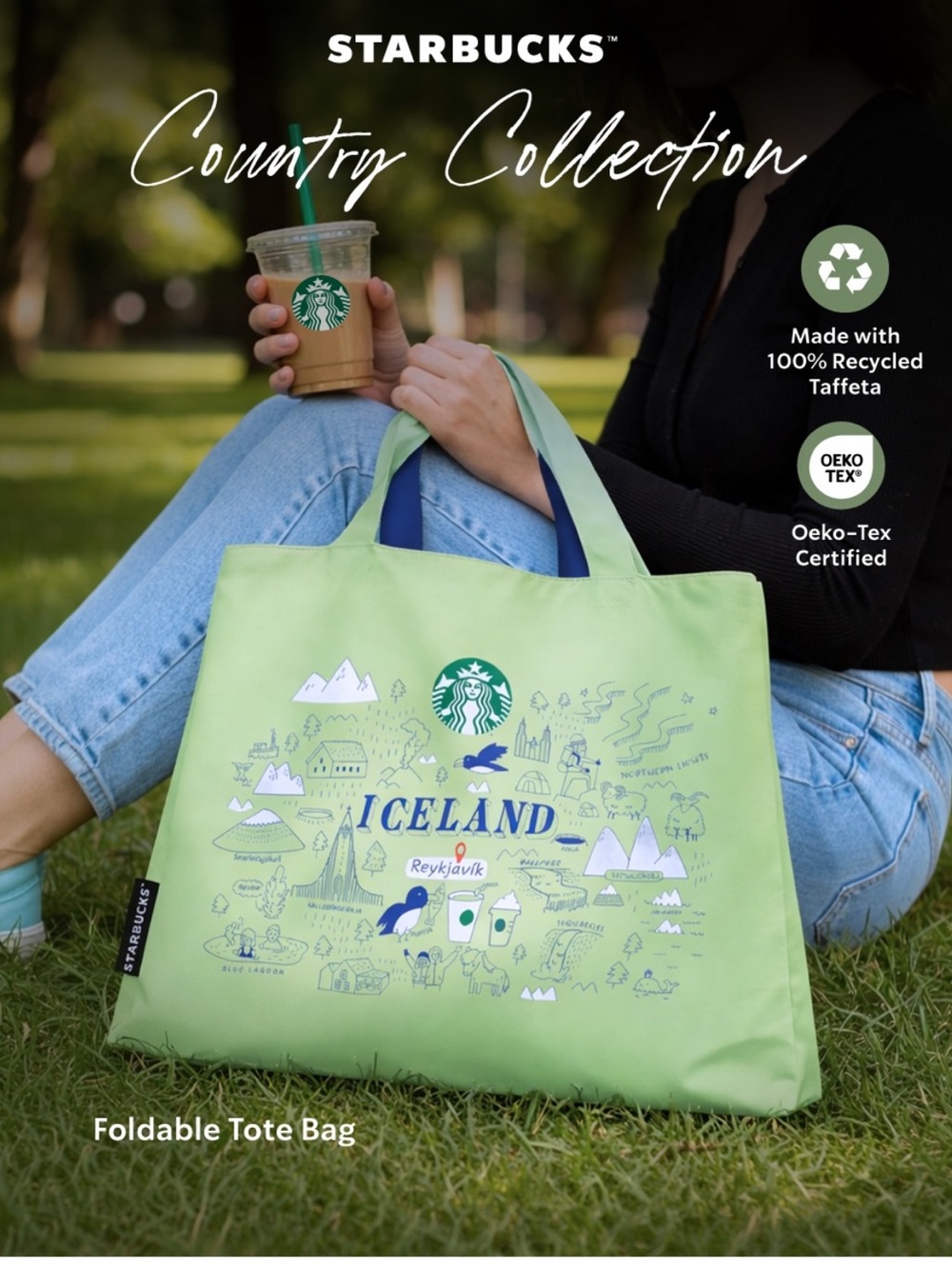 Starbucks Iceland Reusable Foldable Tote Bag Shopper Country Collection
